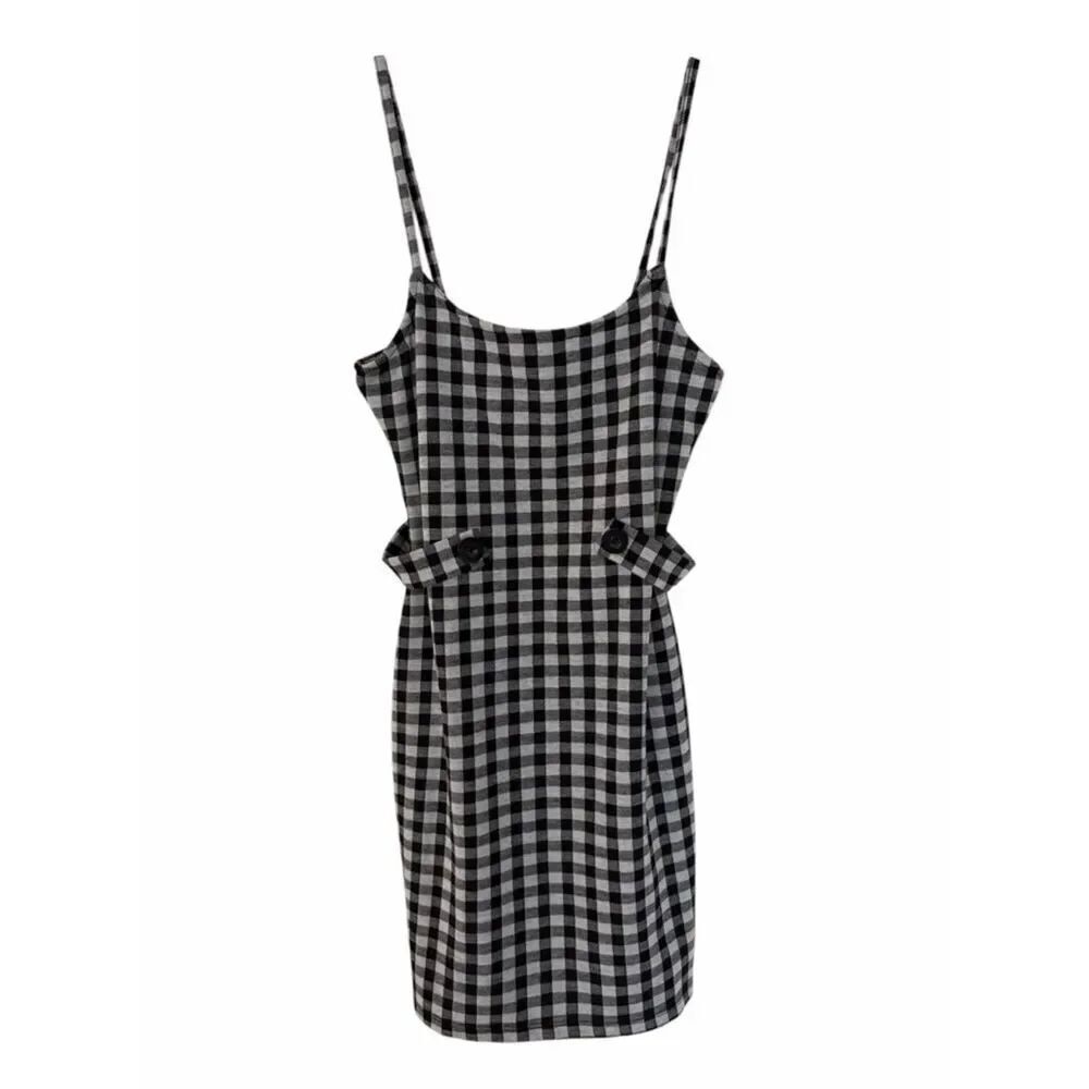 NWT Poly & Esther Black & White Gingham Spaghetti-Strap Dress
